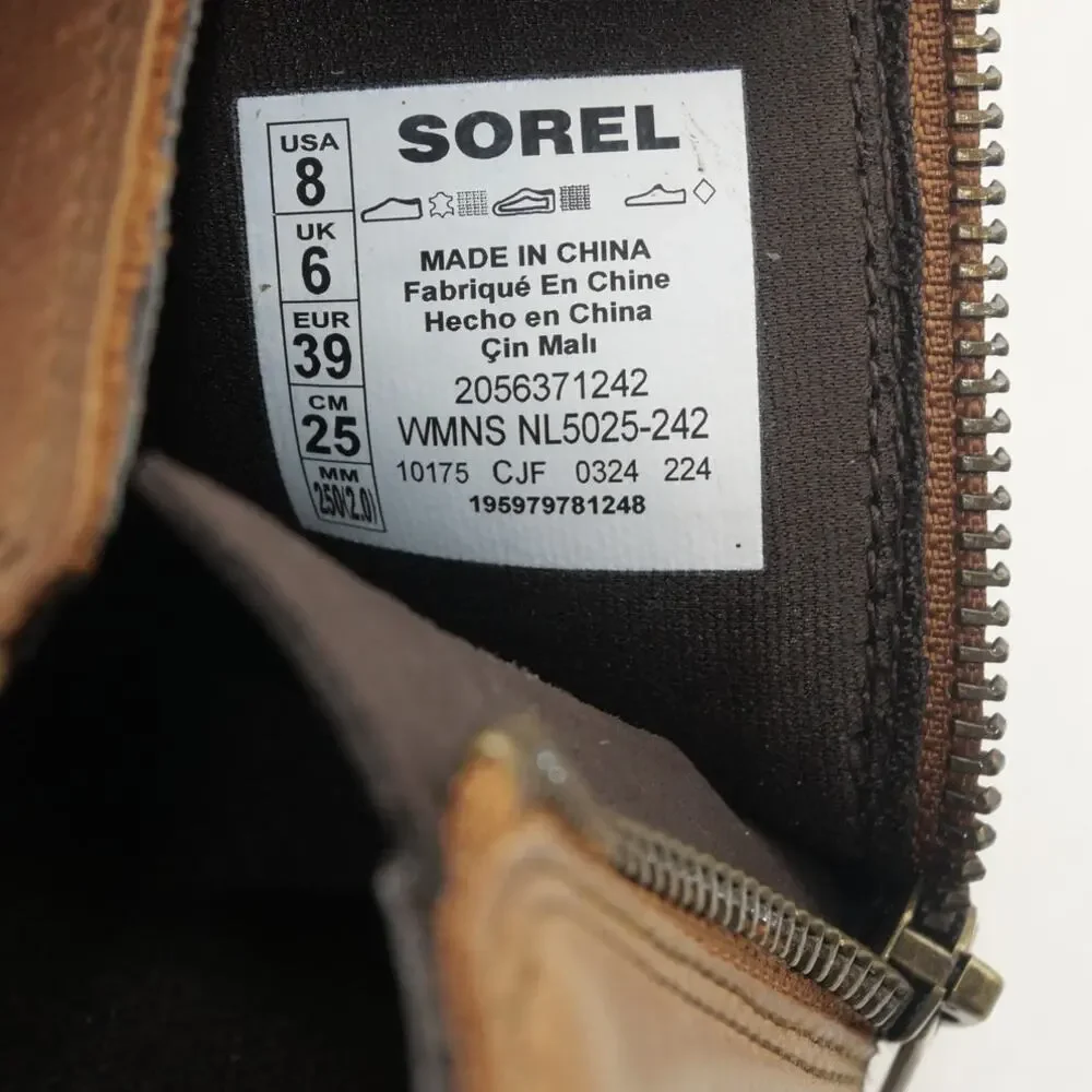 NEW Sorel Evie Zip Leather Boots Booties Velvet Tan Brown Women's 8 - Picture 7 of 7